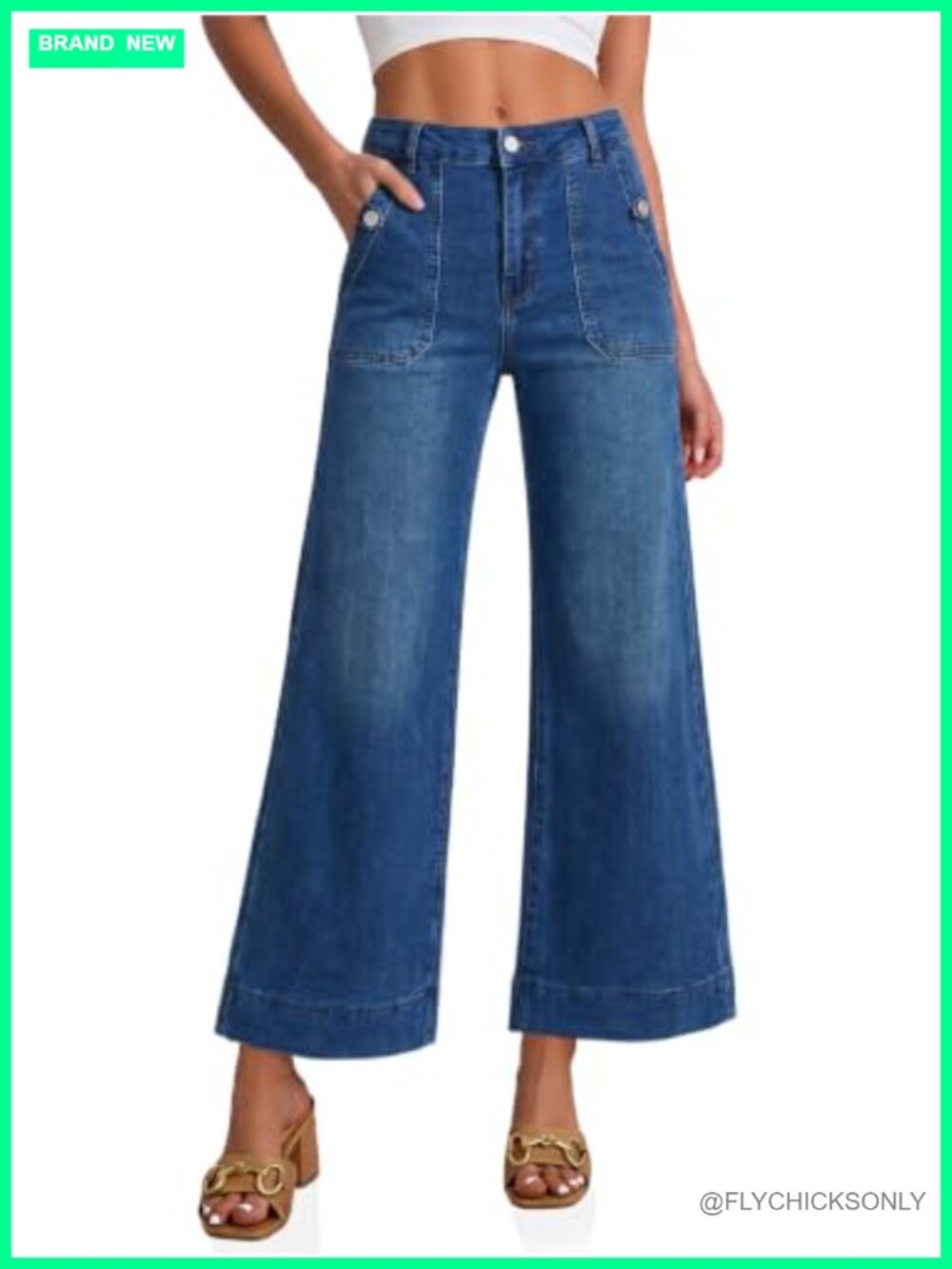 Flowyair Womens Baggy Cropped Flare Wide Leg High Waisted Denim Jeans
